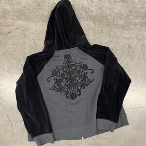 Vintage Y2K Monroe Main Abstract Grunge Black Grey Hoodie Full Zip Sweatshirt L